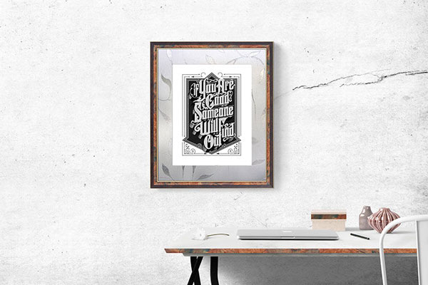 Vertical, Photo Frame Hung on the Wall in Front View Mockup