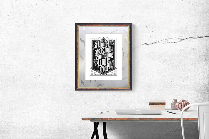 Vertical, Photo Frame Hung on the Wall in Front View Mockup