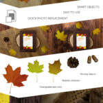 Vertical Photo Frame Mockup Featuring Autumn Leaves in Top View