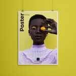 Vertical Poster Hanged Over a Wall by Two Clips Mockup