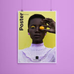 Vertical Poster Hanged Over a Wall by Two Clips Mockup