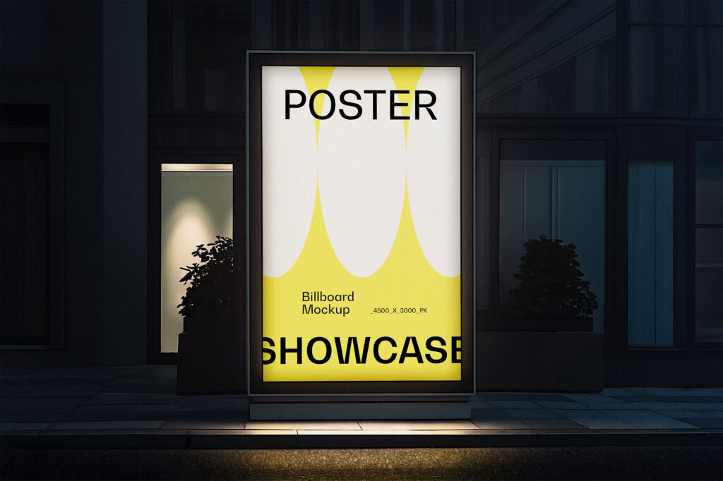Vertical Poster Lightbox Mockup at Night