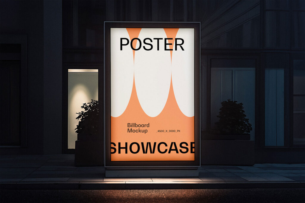 Vertical Poster Lightbox Mockup at Night