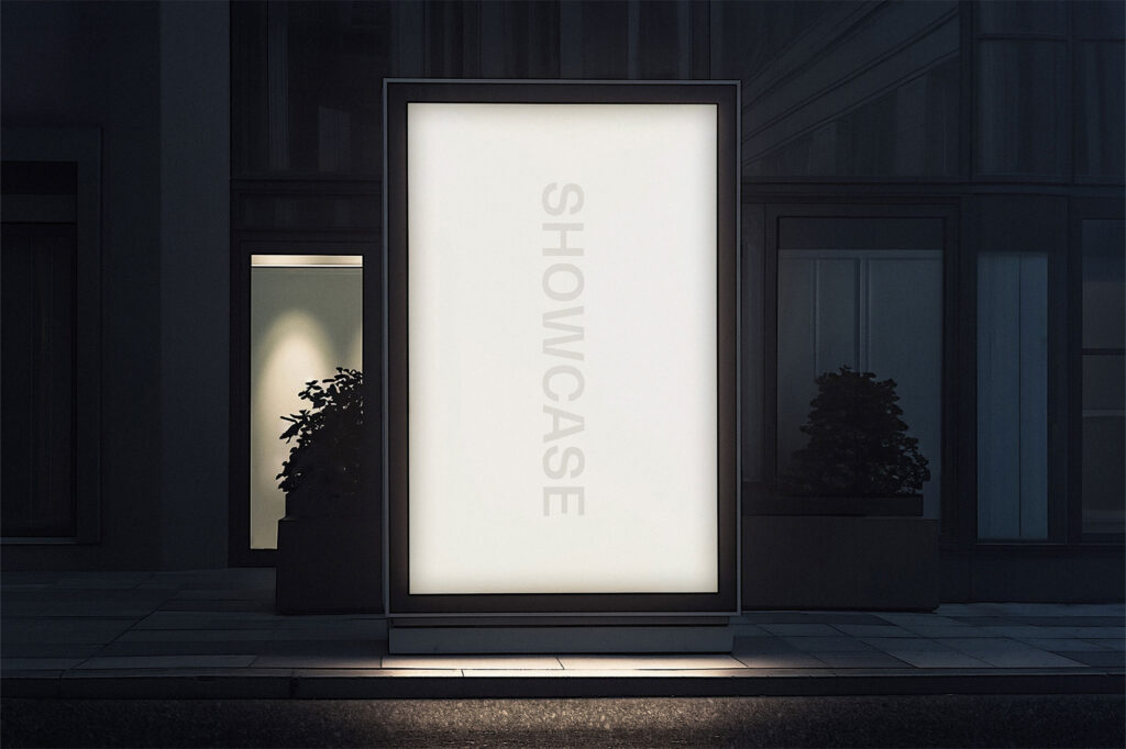 Vertical Poster Lightbox Mockup at Night