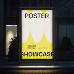 Vertical Poster Lightbox Mockup at Night