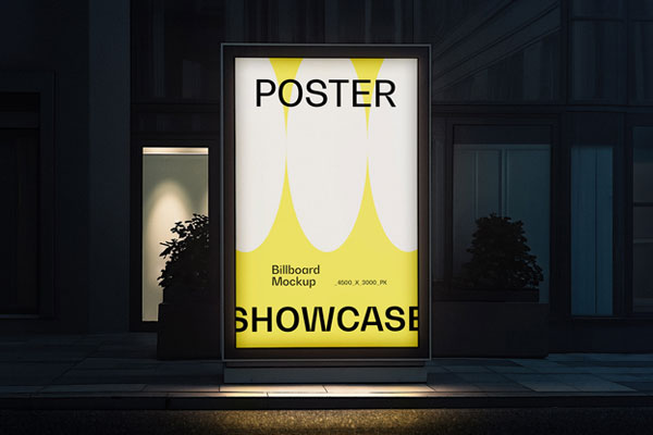 Vertical Poster Lightbox Mockup at Night
