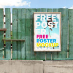Vertical Poster Mockup on Wooden Wall in Facing View