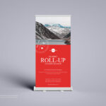 Vertical Roll-Up Banner Mockup Standing in Front View