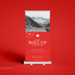 Vertical Roll-Up Banner Mockup Standing in Front View