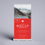 Vertical Roll-Up Banner Mockup Standing in Front View