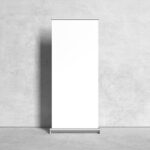 Vertical, Roll-Up Banner Stand in the Front View Mockup