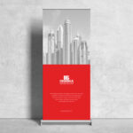 Vertical, Roll-Up Banner Stand in the Front View Mockup