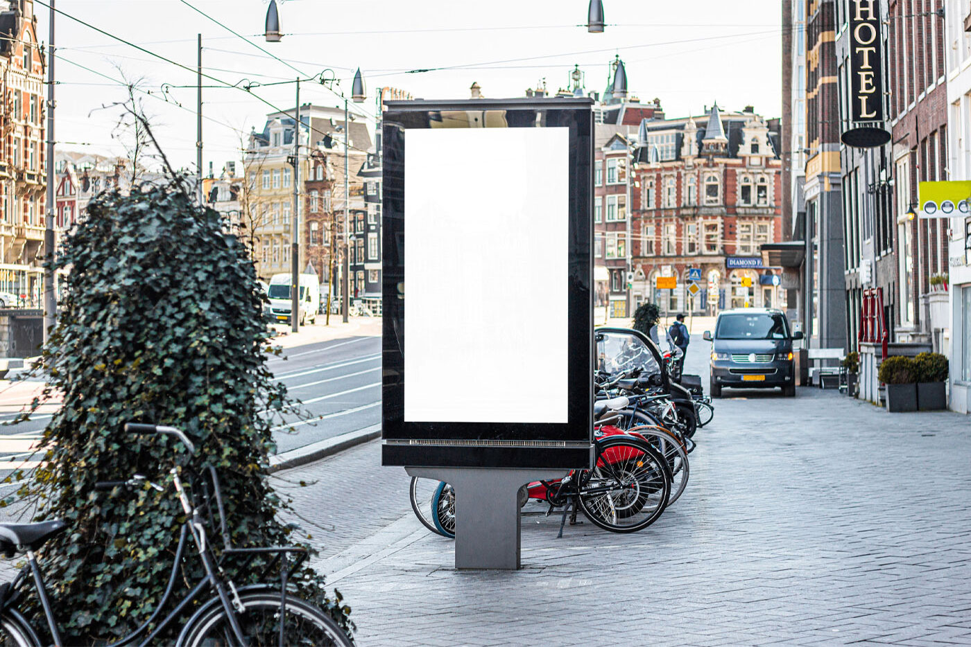 Vertical Signage on the Sidewalk in Half-Side View Mockup FREE PSD