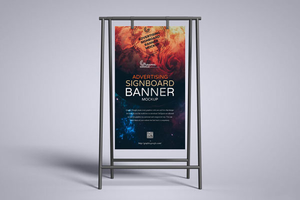 Vertical Signboard Banner Mockup on a Metal Stand