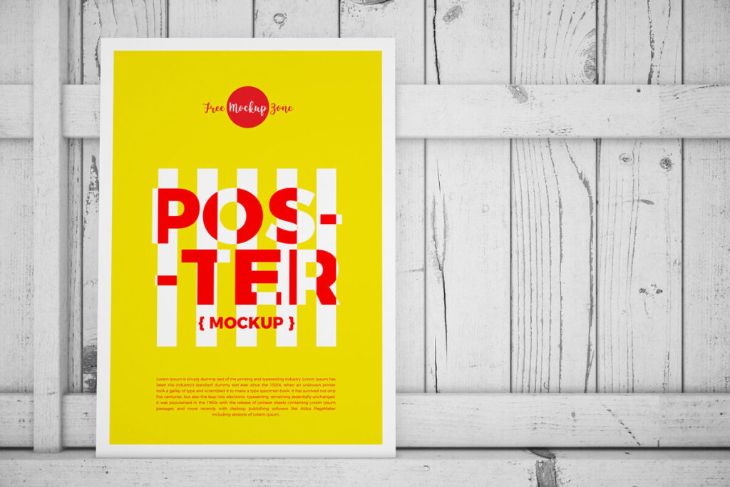 Vertical Standing Poster on Wood Mockup