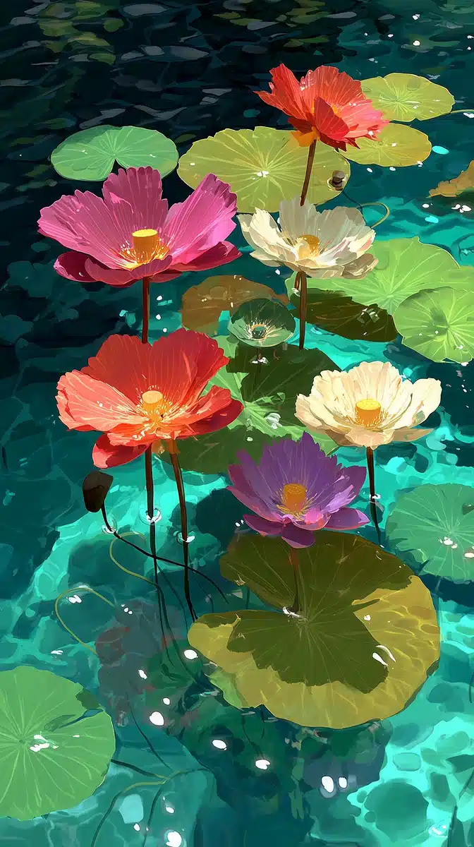 Vibrant Lotus and Lily Pads