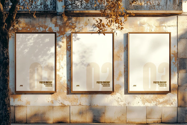 Vibrant Three Street Poster Mockup