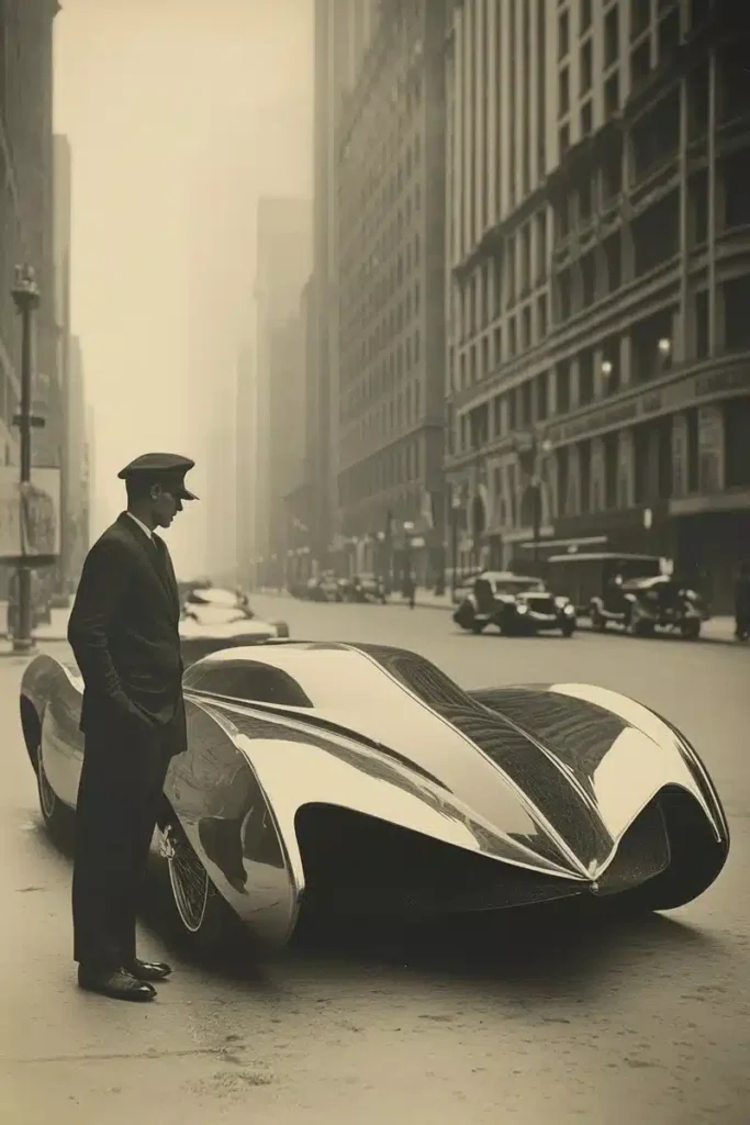 Vintage American Man with Futuristic Car