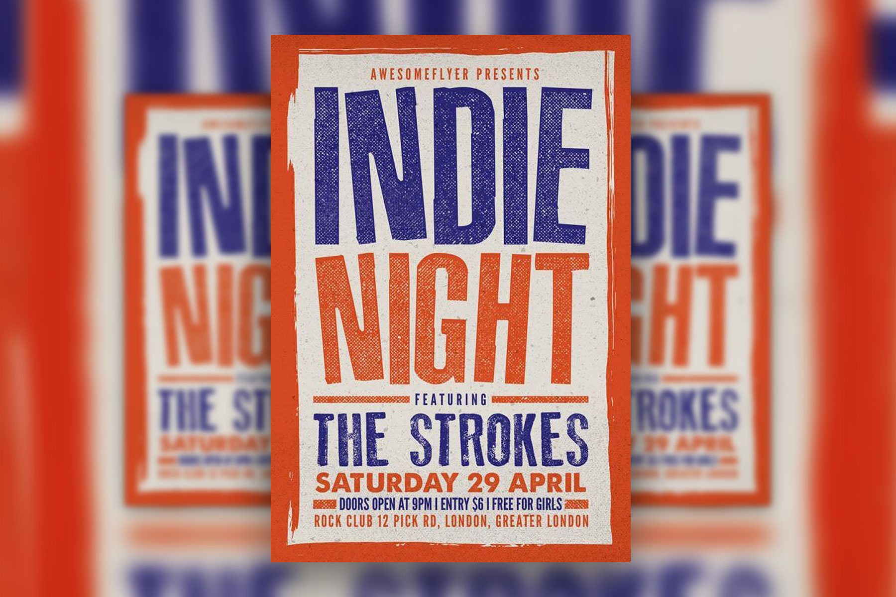 Vintage Faded Indie Music Party Flyer Template FREE PSD