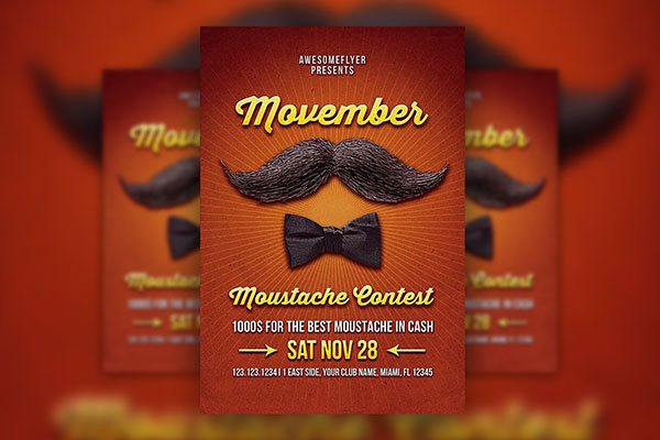 Vintage Movember Mustache Contest Flyer Template