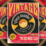 Vintage Music Event Flyer Along with Facebook Cover Templates