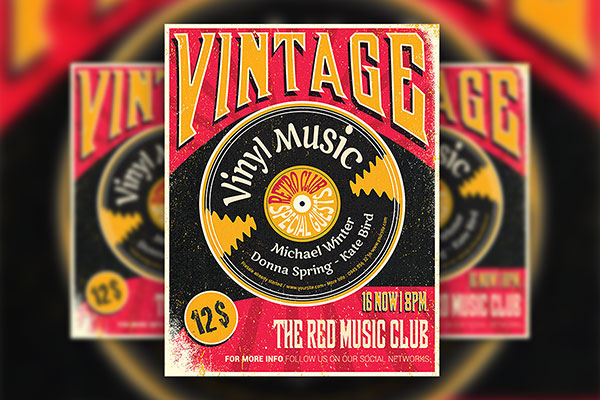 Vintage Music Event Flyer Along with Facebook Cover Templates