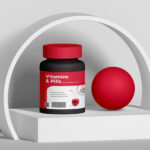 Vitamins and Pills Bottle Mockup on a Stand