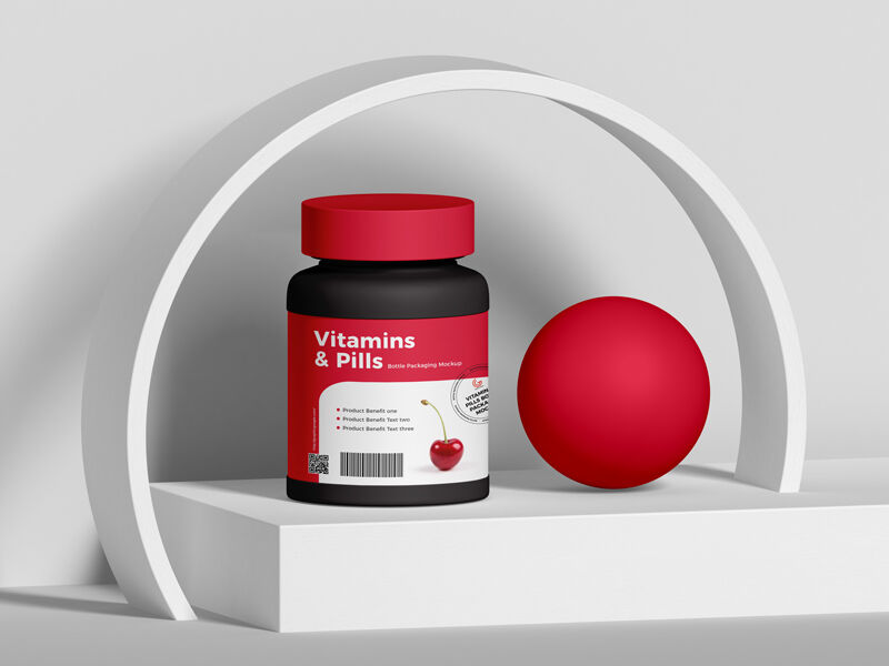 Vitamins and Pills Bottle Mockup on a Stand