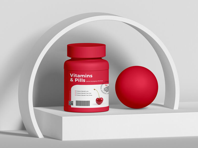 Vitamins and Pills Bottle Mockup on a Stand