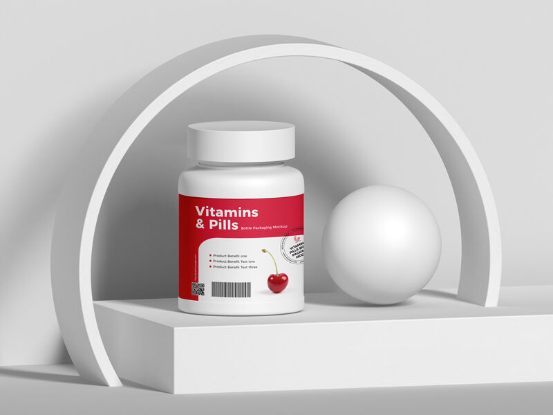 Vitamins and Pills Bottle Mockup on a Stand