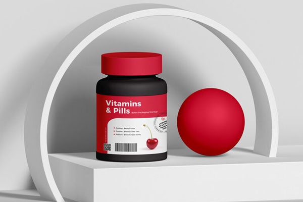 Vitamins and Pills Bottle Mockup on a Stand