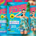 Vivid Blue Summer Theme Party Flyer Template