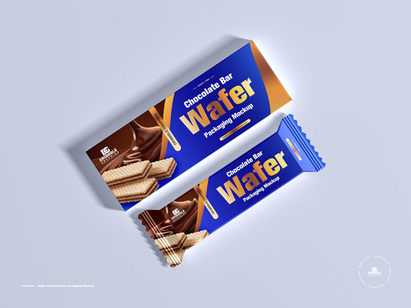 Wafer Bar Packet and Packaging Box in Top View Mockup
