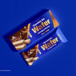 Wafer Bar Packet and Packaging Box in Top View Mockup