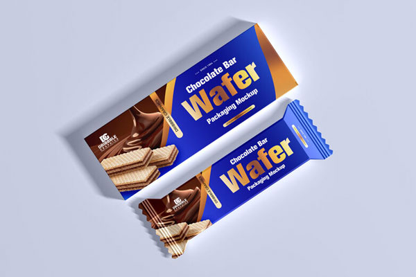 Wafer Bar Packet and Packaging Box in Top View Mockup