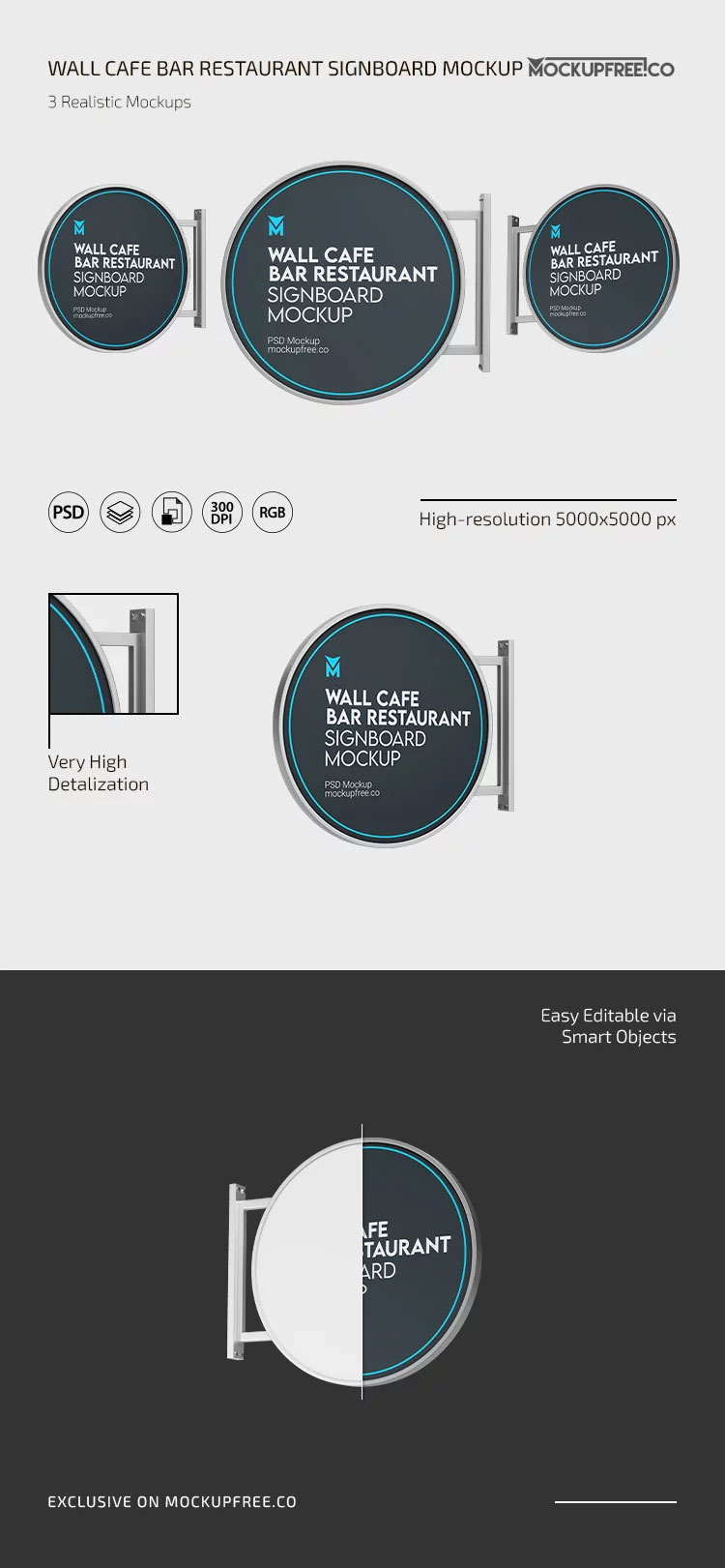 Free Wall Cafe Bar Restaurant Signboard Mockup PSD Template