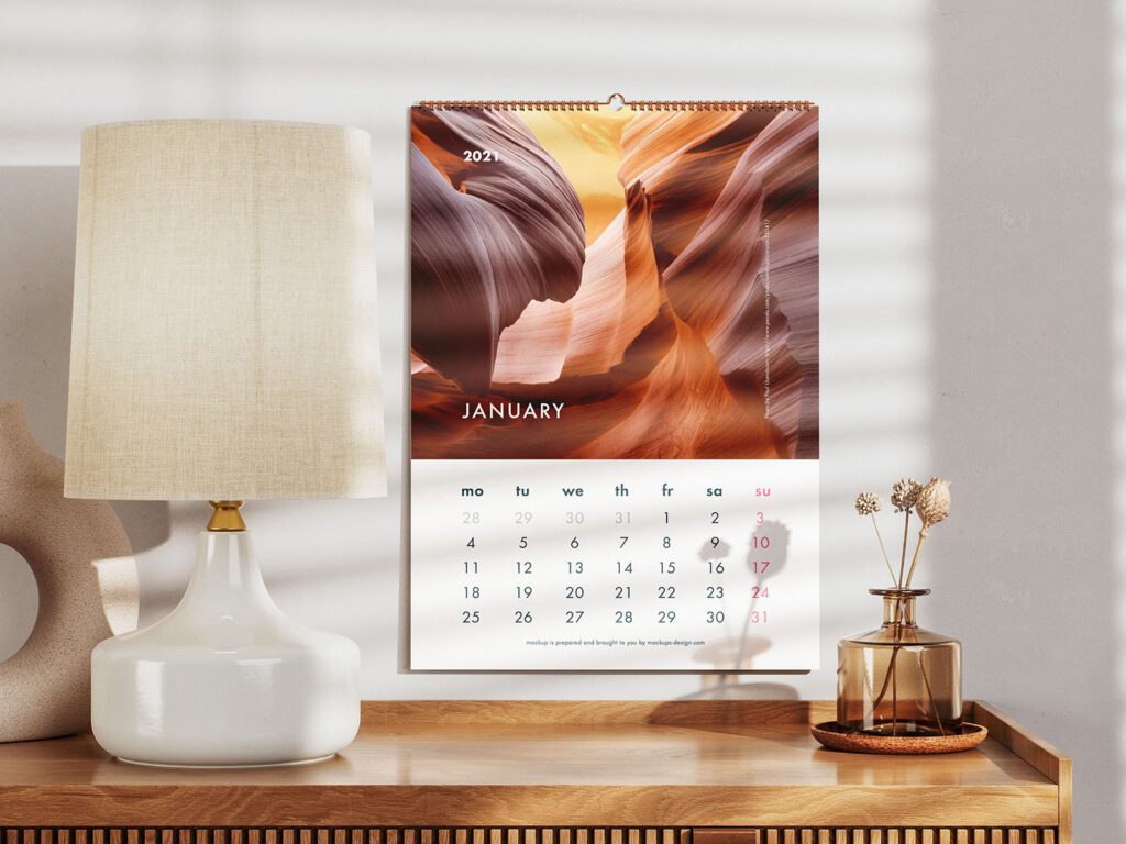 Wall Calendar Mockup in 2 Sights
