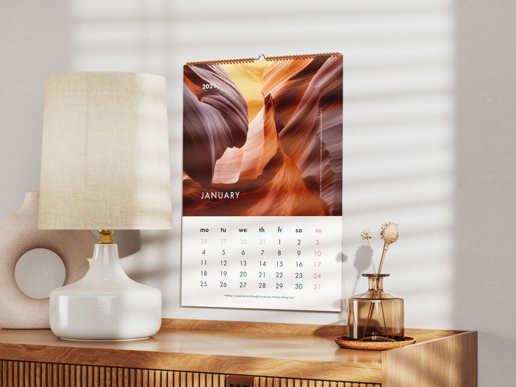 Wall Calendar Mockup in 2 Sights