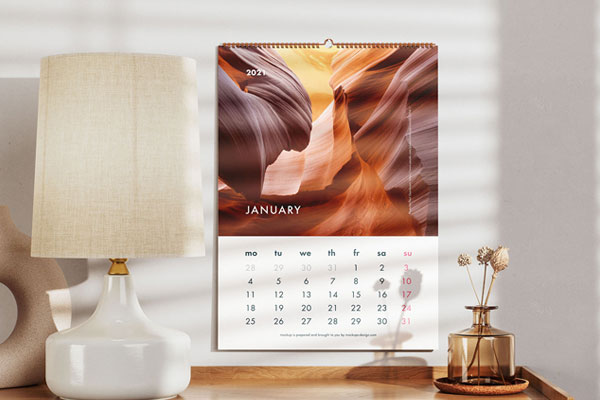 Wall Calendar Mockup in 2 Sights