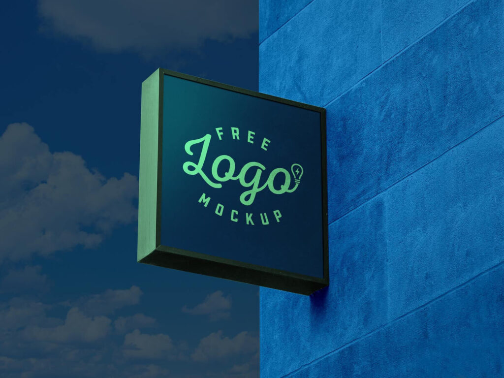 Wall Mounted Dark Sky Square Signage Mockup