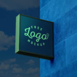 Wall Mounted Dark Sky Square Signage Mockup