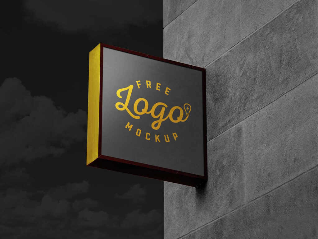Wall Mounted Dark Sky Square Signage Mockup
