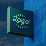 Wall Mounted Dark Sky Square Signage Mockup