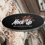 Wall Mounted Oval-Shaped Shop Sign Mockup