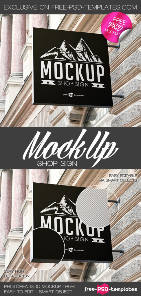 Wall-mounted Square Shop Sign Mockup