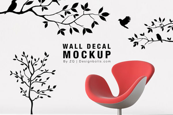 Wall Sticker Mockup with a Chair