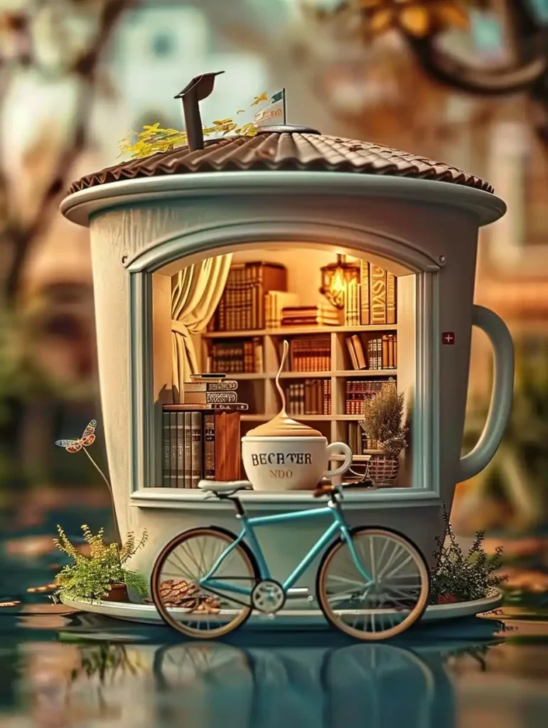Warm Bookstore Bicycle 3D