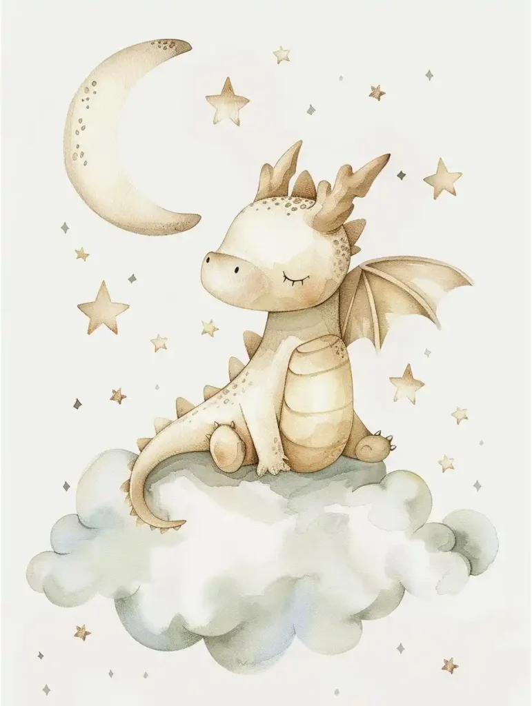 Watercolor Baby Dragon Cloud