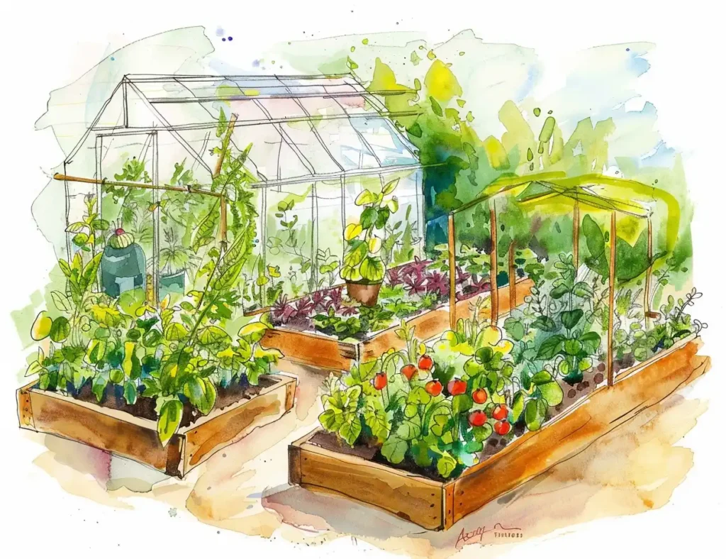 Watercolor Companion Planting Design