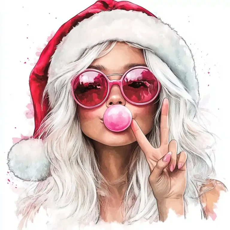 Watercolor Girl in Santa Hat
